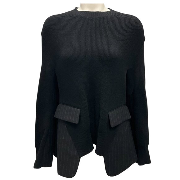 Sacai Black Chalk Stripe Knit Pullover - Picture 1 of 5